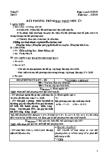 Giáo án môn Đại số Lớp 8 - Tuần 27 - Năm học 2019-2020