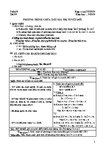 Giáo án môn Đại số Lớp 8 - Tuần 28 - Năm học 2019-2020