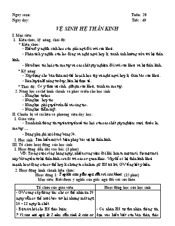 Giáo án môn Sinh học Lớp 8 - Học kì 2 - Tuần 26 - Năm học 2019-2020 - Trường THCS Vĩnh Thanh