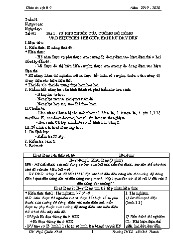 Giáo án môn Vật lí Lớp 9 - Tuần 1 đến tuần 8 - Năm học 2019-2020 - Trường THCS Vĩnh Thanh