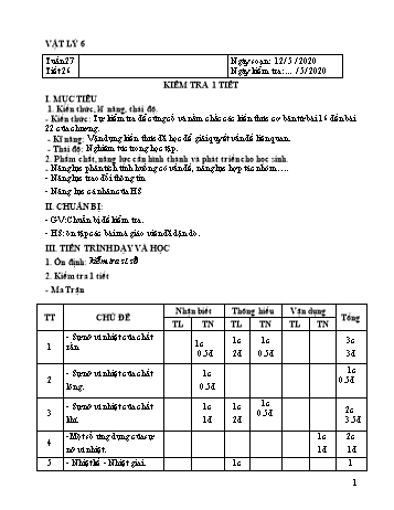 Giáo án môn Vật lý Lớp 6 - Tuần 27 - Năm học 2019-2020