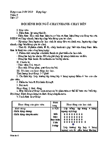 Giáo án Thể dục Lớp 6 - Tuần 9 - Năm học 2019-2020 - Trường THCS Vĩnh Thanh