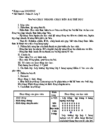 Giáo án Thể dục Lớp 7 - Tuần 10 - Năm học 2019-2020 - Trường THCS Vĩnh Thanh