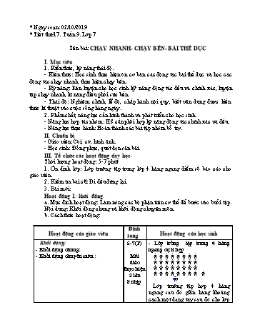 Giáo án Thể dục Lớp 7 - Tuần 9 - Năm học 2019-2020 - Trường THCS Vĩnh Thanh