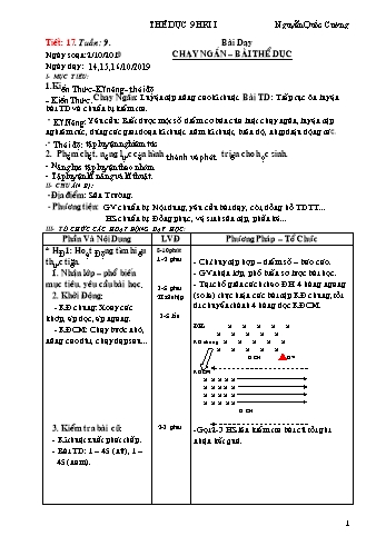 Giáo án Thể dục Lớp 9 - Học kì I - Tuần 9 đền tuần 13 - Năm học 2019-2020 - Nguyễn Quốc Cường