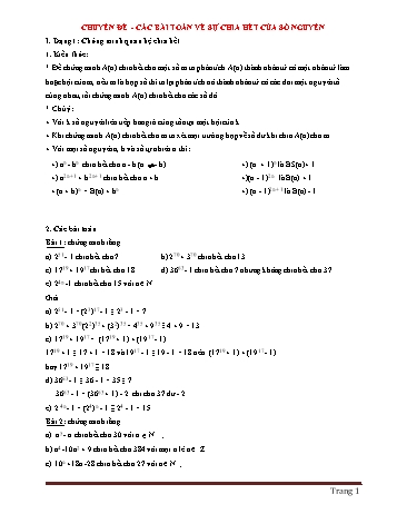 Ôn tập Toán Lớp 8 - Chuyên đề: Các bài toán về sự chia hết của số nguyên