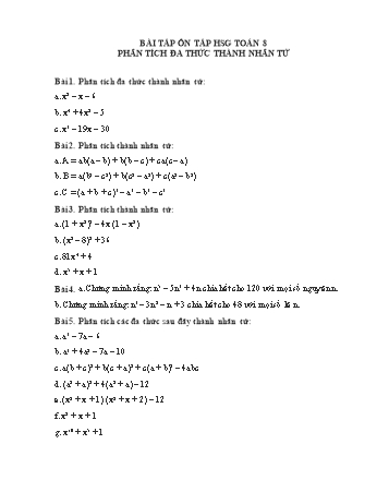 Bài tập ôn tập học sinh giỏi môn Toán Lớp 8 - Chủ đề: Phân tích đa thức thành nhân tử