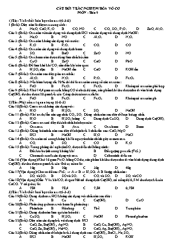 Câu hỏi trắc nghiệm hóa vô cơ môn Hóa học Lớp 9