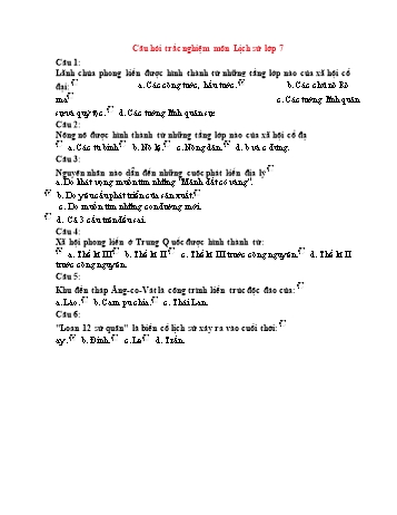 Câu hỏi trắc nghiệm môn Lịch sử Lớp 7