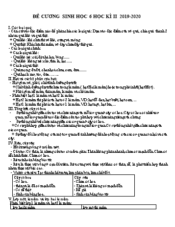 Đề cương học kì II môn Sinh học Lớp 6 - Năm học2019-2020
