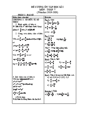 Đề cương ôn tập học kì I môn Toán Lớp 7 - Năm học 2019-2020