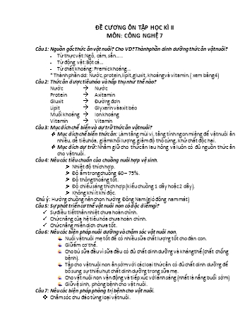 Đề cương ôn tập học kì II môn Công nghệ Lớp 7