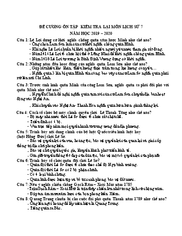 Đề cương ôn tập kiểm tra lại môn Lịch sử Lớp 7 - Năm học 2019-2020