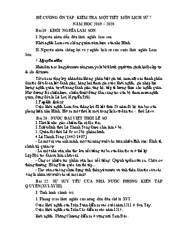 Đề cương ôn tập kiểm tra một tiết môn Lịch sử Lớp 7 - Năm học 2019-2020