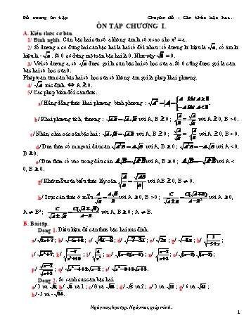 Đề cương ôn thi tuyển sinh vào lớp 10 môn Toán - Chuyên đề: Căn thức bậc hai - Năm học 2020-2021
