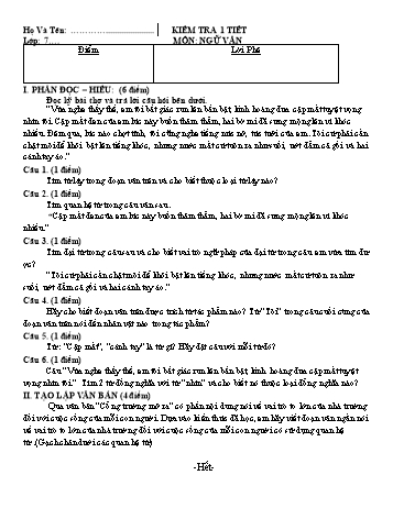 Đề kiểm tra 1 tiết môn Ngữ văn Khối 7 (Có đáp án)