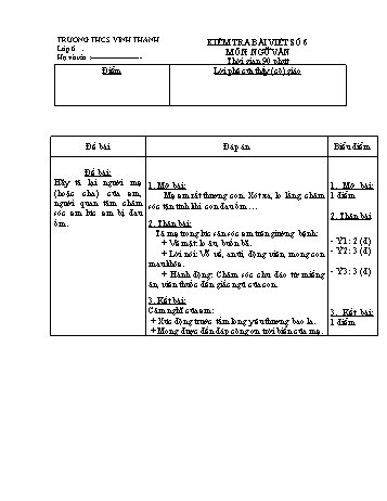 Đề kiểm tra bài viết số 6 môn Ngữ văn Lớp 6 - Trường THCS Vĩnh Thanh (Có đáp án)