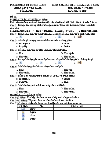 Đề kiểm tra học kì II môn Tin học Lớp 6 (VNEN) - Năm học 2017-2018 - Trường THCS Vĩnh Thanh