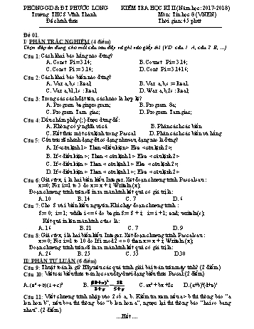 Đề kiểm tra học kì II môn Tin học Lớp 8 (VNEN) - Năm học 2017-2018 - Trường THCS Vĩnh Thanh