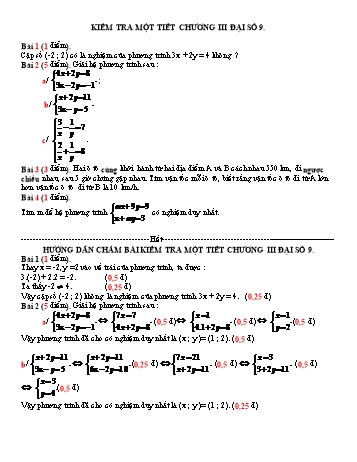 Đề kiểm tra một tiết chương III môn Đại số Lớp 9 (Kèm hướng dẫn chấm)