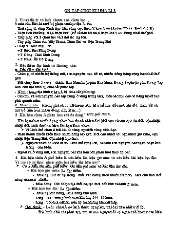 Đề ôn tập cuối kì I môn Địa lí Lớp 8