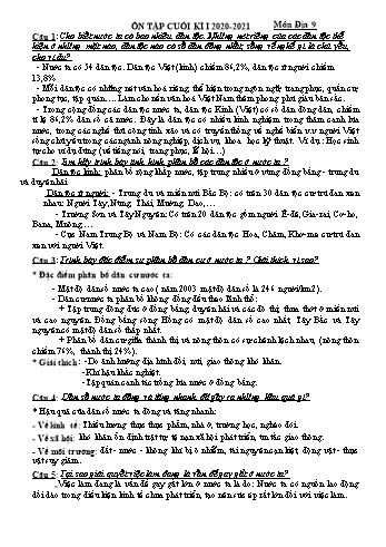 Đề ôn tập cuối kì I môn Địa lí Lớp 9 - Năm học 2020-2021