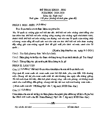 Đề tham khảo học sinh giỏi môn Ngữ văn Lớp 7 - Năm học 2019-2020 (Kèm hướng dẫn chấm)