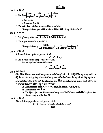 Đề thi chọn học sinh giỏi môn Toán Lớp 9 - Năm học 2015-2016 - Trường THCS Thanh Mai (Kèm hướng dẫn chấm)