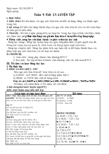 Giáo án môn Đại số Lớp 7 - Tuần 9 - Năm học 2019-2020