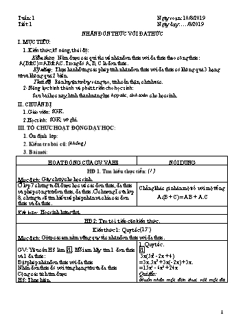 Giáo án môn Đại số Lớp 8 - Tuần 1 - Năm học 2019-2020