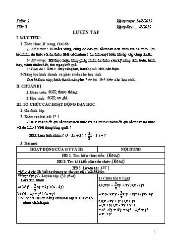 Giáo án môn Đại số Lớp 8 - Tuần 2 - Năm học 2019-2020