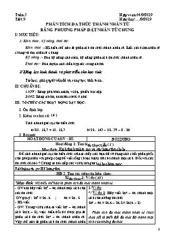 Giáo án môn Đại số Lớp 8 - Tuần 5 - Năm học 2019-2020