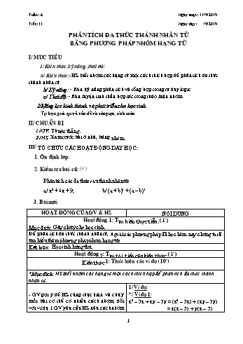 Giáo án môn Đại số Lớp 8 - Tuần 6 - Năm học 2019-2020