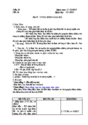 Giáo án môn Địa lí Lớp 9 - Tuần 20 - Năm học 2019-2020