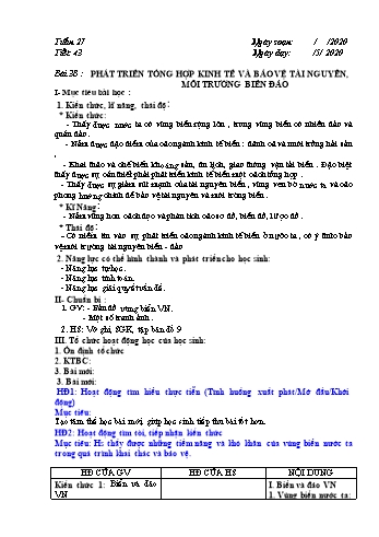 Giáo án môn Địa lí Lớp 9 - Tuần 27 - Năm học 2019-2020