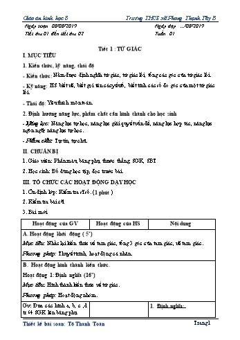 Giáo án môn Hình học Lớp 8 - Tuần 1 - Năm học 2019-2020 - Trường THCS Phong Thạnh Tây B