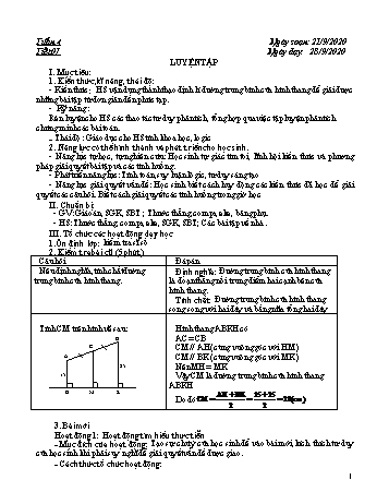 Giáo án môn Hình học Lớp 8 - Tuần 4 - Năm học 2020-2021