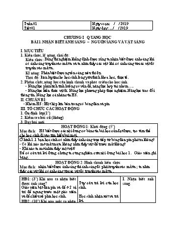 Giáo án môn Vật lí Lớp 7 - Học kỳ I