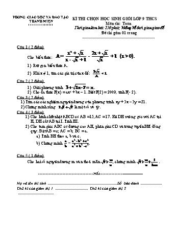 2 Đề thi chọn học sinh giỏi môn Toán Lớp 9 - Phòng GD&ĐT Thanh Miện (Có đáp án)