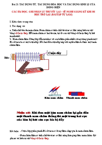 Bài dạy Vật lí 7 - Bài 23: Tác dụng từ, tác dụng hóa học và tác dụng sinh lí của dòng điện