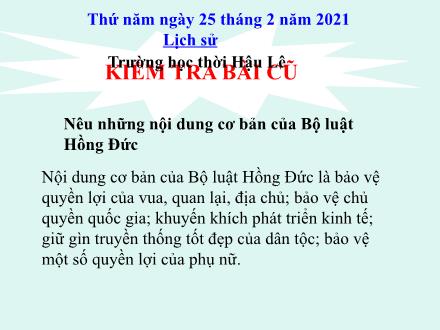 Bài giảng Lịch sử Lớp 4 - Bài: Trường học thời Hậu Lê - Năm học 2020-2021