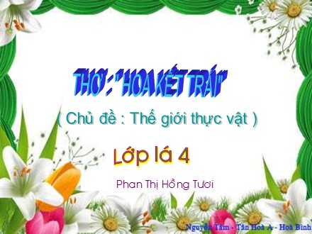 Bài giảng Lớp Lá 4 - Bài thơ: Hoa kết trái - Phan Thị Hồng Tươi Bài giảng Lớp Lá 4 - Bài thơ: Hoa kết trái - Phan Thị Hồng Tươi