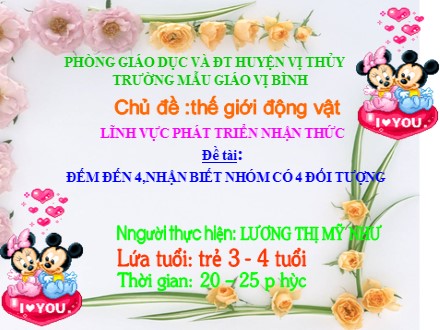 Bài giảng Lớp Mầm - Đề tài: Đếm đến 4, nhận biết nhóm có 4 đối tượng - Lương Thị Mỹ Như