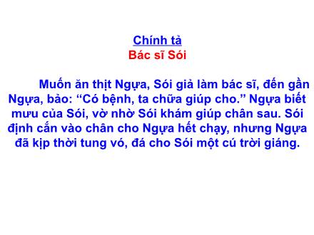 Bài giảng môn Chính tả Lớp 2 - Bài: Bác sĩ Sói - Năm học 2020-2021