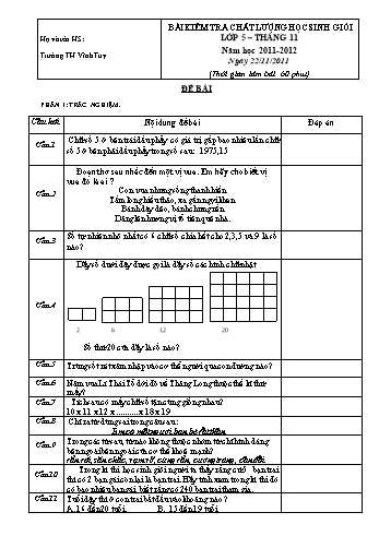 Bài kiểm tra chất lượng học sinh giỏi Tháng 11 Lớp 5 - Trường tiểu học Vĩnh Tuy (Có đáp án)