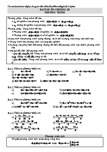 Bài tập môn Toán Lớp 8 - Chương III: Phương trình