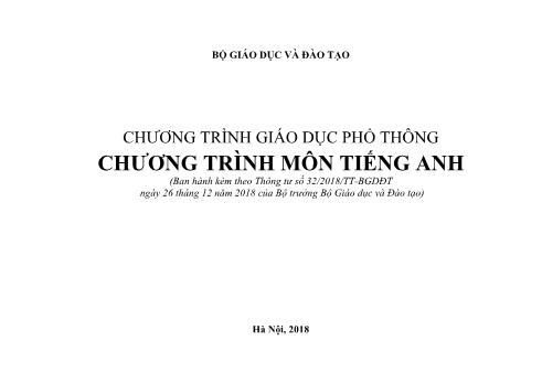 Chương trình Giáo dục phổ thông Chương trình môn Tiếng Anh Chương trình Giáo dục phổ thông Chương trình môn Tiếng Anh