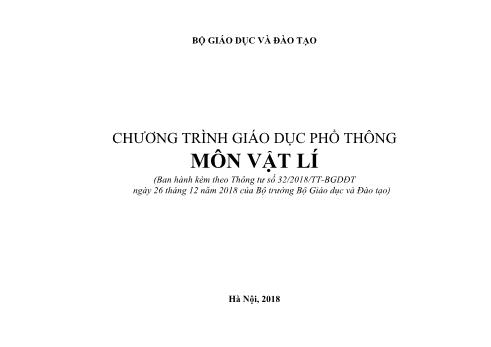 Chương trình Giáo dục phổ thông môn Vật lí Chương trình Giáo dục phổ thông môn Vật lí