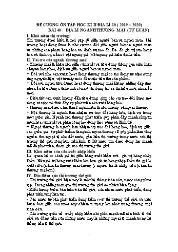 Đề cương ôn tập học kì II môn Địa lí Lớp 10 - Năm học 2019-2020
