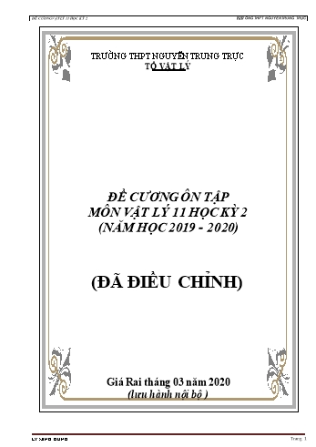 Đề cương ôn tập học kỳ 2 môn Vật lí Lớp 11 - Năm học 2019-2020 - Trường THPT Nguyễn Trung Trực